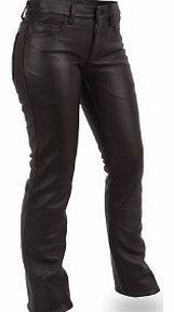 Ladies 5 Pocket Classic Cowhide Leather Satin Lined Jeans Motorcycle Trousers 38`` waist