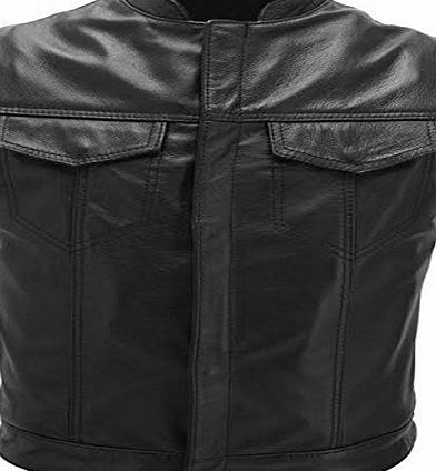 SONS OF ANARCHY STYLE LEATHER MOTORCYCLE VEST WAISTCOAT BLACK XL