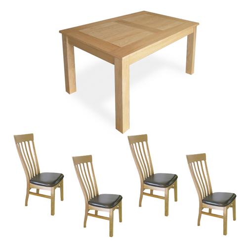 Avalon Oak Dining Furniture Oak Dining Set (5`Table x4 Classic Chairs)