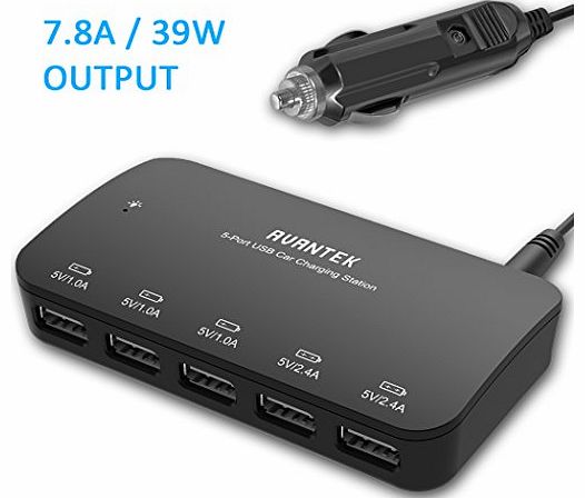 AVANTEK S35 7.8A / 39W Output 5-Port Intelligent USB Car Charger Charging Station for Cell Phones, iPhones, iPads, Tablet Computers, MP3 Players 