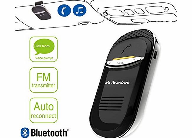 Avantree Joytune with FM transmitter for call and music, auto power-on, caller name announcement, clear FM ch