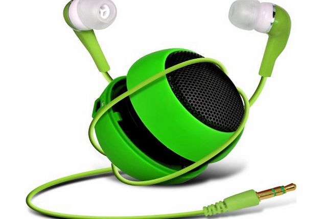Aventus (Green) Sony Xperia M2, dual, Sony Xperia M Universal Mini Capsule Travel Rechargable Loud Bass Speaker 3.5mm Jack To Jack Input amp; In Ear Earbud Earphones Exclusive By *Aventus*