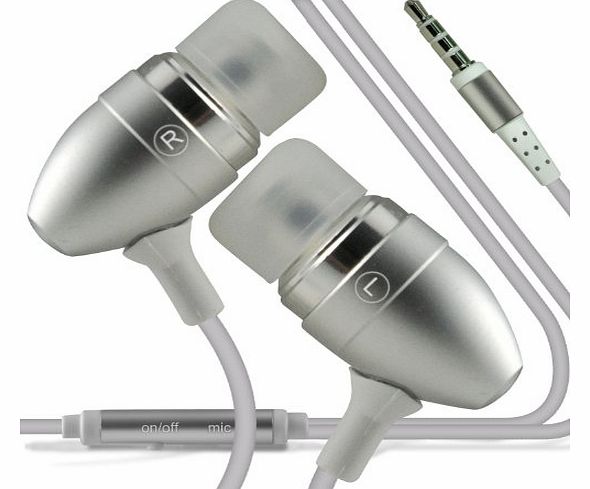 Aventus (Silver) Sony Xperia T3 Custome made Quality Aluminium In Ear Earbud Stereo Hands Free Headphones Earphone Headset with Built in Microphone Mic amp; On-Off Button