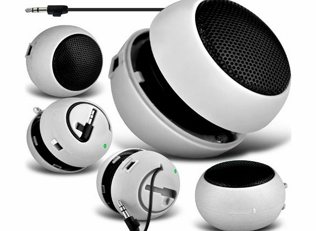 Aventus (White) Sony Xperia M2, dual, Sony Xperia M Universal Mini Capsule Travel Rechargable Loud Bass Speaker 3.5mm Jack To Jack Input Exclusive By *Aventus*