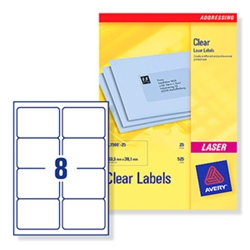 Avery Clear Laser Printer Labels 99.1x67.7mm