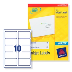 Avery Quick DRY Inkjet Labels. 10 per sheet. 100
