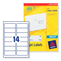 Avery Quick DRY Inkjet Labels. 14 per sheet. 100