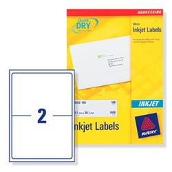 Quick DRY Inkjet Labels. 2 per sheet. 100