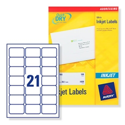 Quick DRY Inkjet Labels. 21 per sheet. 250