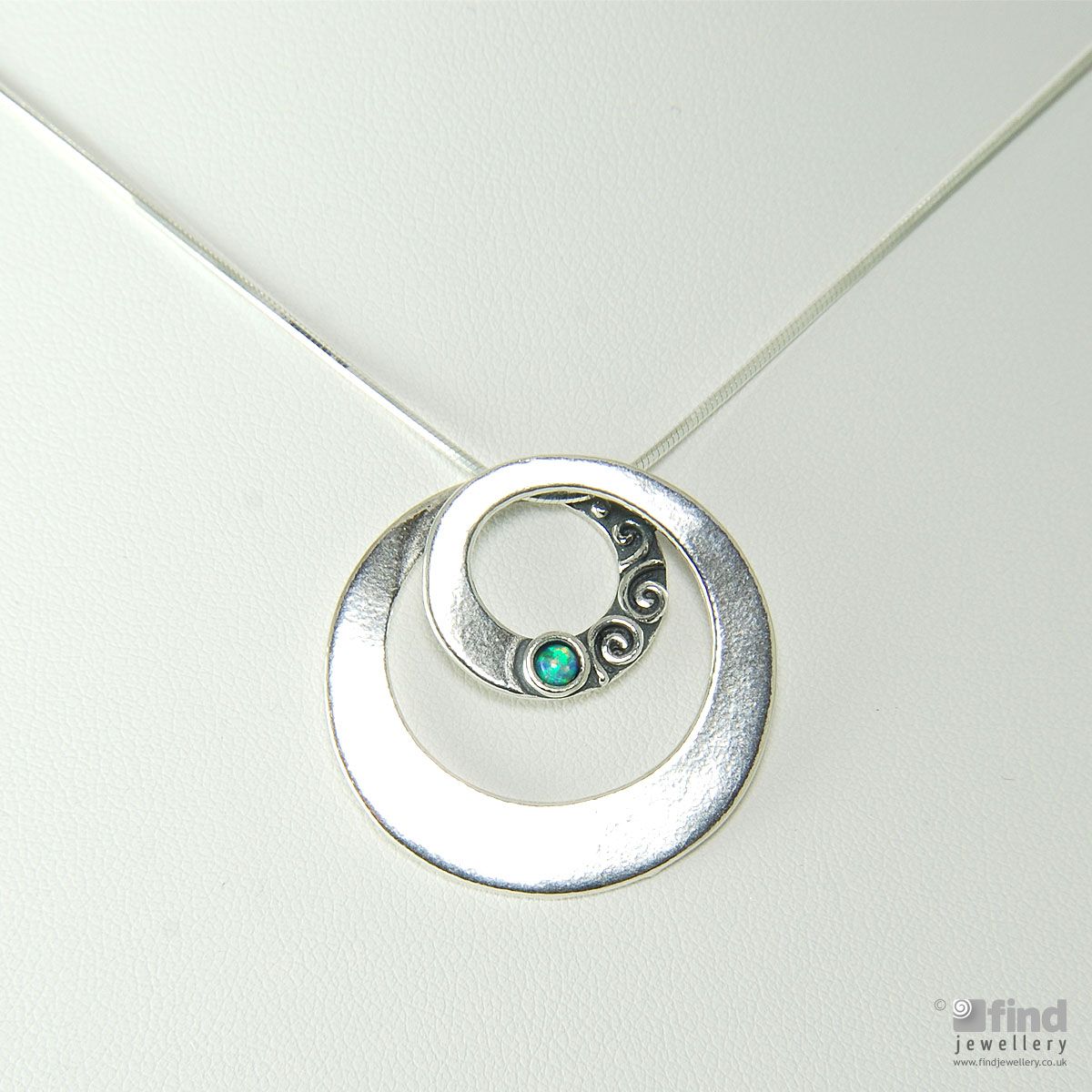 Sterling Silver Double Loop Opal Pendant Necklace