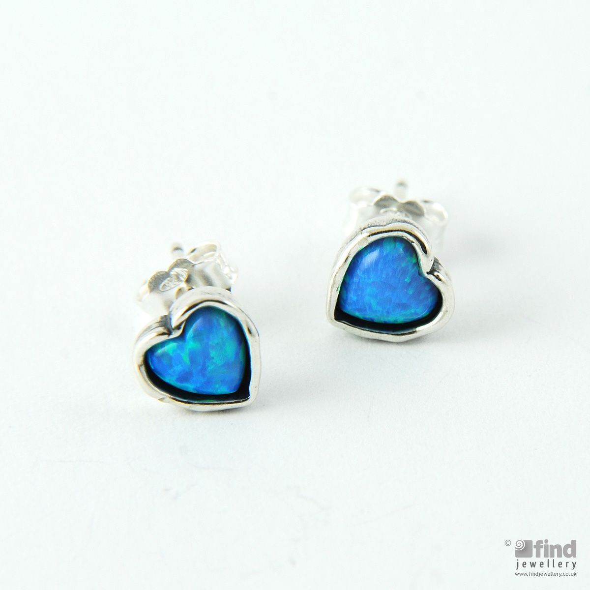 Sterling Silver Opal Heart Stud Earrings