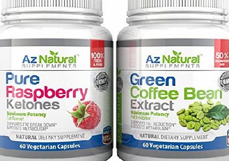 Az Natural Supplements Raspberry Ketones and Green Coffee Bean Extract Capsules - Duo Pack - Works Great With Detox Colon C