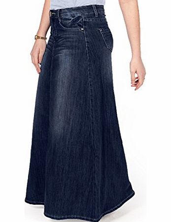 Azalee Womens Maxi Denim Skirt Ladies Dark Blue long modesty jean skirt (SKIRT83)