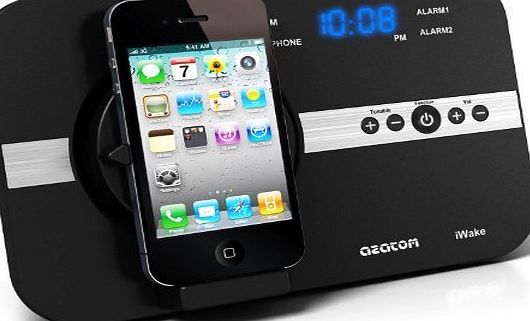 iWake Radio Alarm Docking Station for iPod, iPhone, Touch and Nano / Designed in the UK / Lots of special features / 18 Watts of power ensures a Powerful Sound in any room / Brushed Aluminium