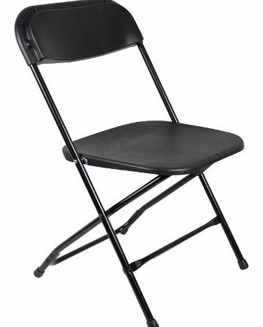 Set Of 2 Black Folding Plastic Chairs With Steel Tube Frame Indoor / Garden Seat