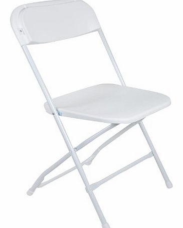 Set Of 2 White Folding Plastic Chairs With Steel Tube Frame Indoor / Garden Seat