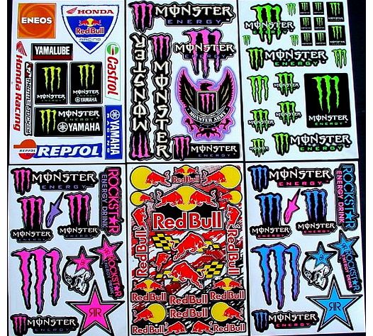 6 Sheets Motocross stickers BF+ Rockstar bmx bike Scooter Moped army Decal MX Promo Stickers