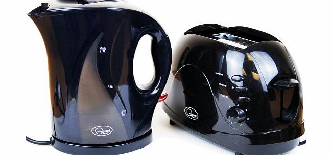Electric Cordless Jug Kettle and 2 Slice Toaster Kitchen Set Gloss Black
