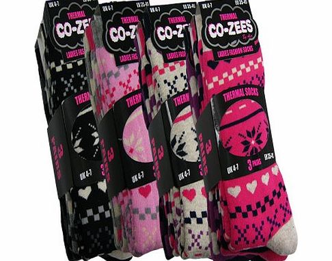 6 Pair Ladies Winter Thermal Socks Suitable for Winter, Outdoor Work, Travel, Camping amp; Ski Wear (Festive Pattern)