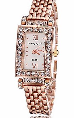 BAAKYEEK Charm Bling Rose Gold Man-made Diamond Square Dial Ladies Womens Girl Wrist Watch Fashion Elegant Br