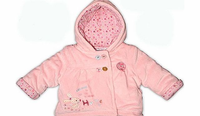 Babaluno Baby Girls Pink Velour Rabbit Motif Hooded Fleece Jacket (0-3 Months)