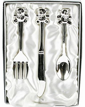Baby Gift Ideas Silver Plated Teddy Cutlery Set - Lovely Gift for New Baby, Christening or Baptism