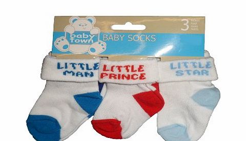 Baby Socks Baby Boys Cute Socks 3 Pairs -Little Prince/Man amp; Star Design Blue White amp; Red (0-6 Months)