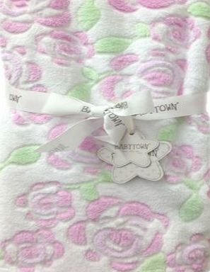 BABY TOWN Luxury Soft Fleece Baby Blanket with Vintage Roses Design 75 x 90 cm for Babies from Newborn