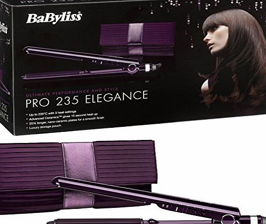 BaByliss Pro 235 Elegance Hair Straightener Advanced Ceramics Styler - Salon Straightening Performance