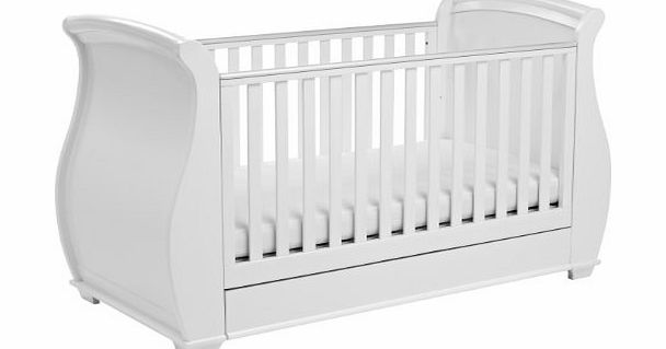 Bel Sleigh Cot Bed Dropside With Drawer (White Finish) + FOAM MATTRESS