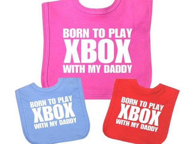 1 Born to play XBox with my Daddy Cotton Velcro Baby Bib BLUE