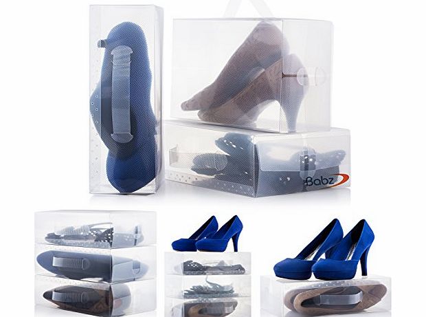 Babz 20 x Ladies Clear Strong Plastic Shoe Storage Box Stackable Foldable Boxes