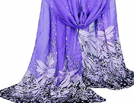 BaiLun Fashion Stylish Women Lady Neck Scarf Soft Shawl Wrap Scarves Silk Voile Chiffon Butterfly Pattern Blue