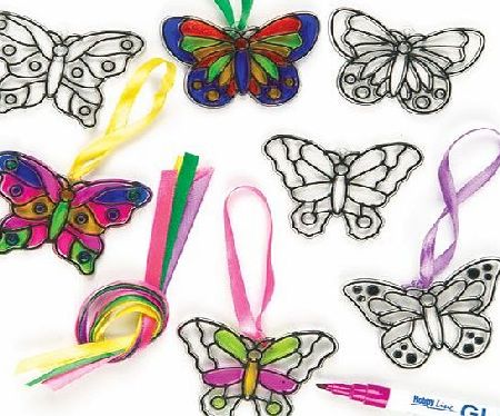 Baker Ross Butterfly Mini Suncatchers Glass Effect Acrylic Decorations 7cm with Ribbons Childrens Painting Craft (Pack of 12)