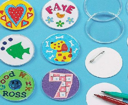 Baker Ross Design a Badge Kit 55mm Clear Plastic Badge with Blank Paper Inserts for Children to Personalise amp; Offer as a Gift for Fathers Day (Pack of 10)