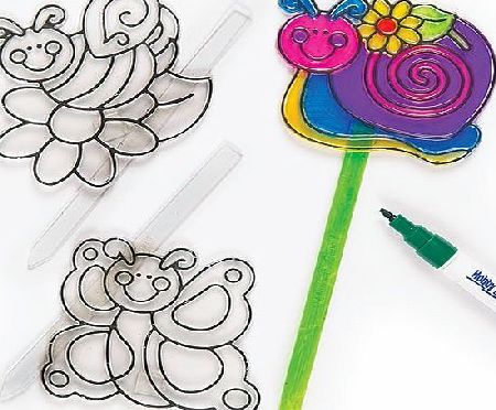 Baker Ross Garden Colour-in Suncatcher Stakes 3 Assorted Designs Glass Painting Kids Art amp; Craft Activities (Pack of 6)