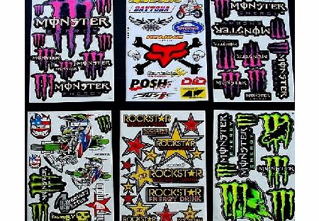 6 Sheets Motocross stickers cp Rockstar bmx bike Scooter Moped army Decal MX Promo Stickers