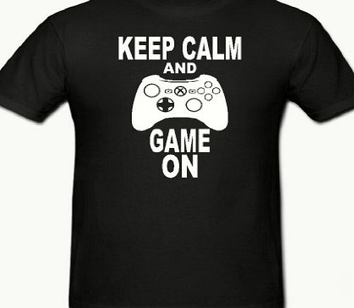 Bamboozled Accessories KEEP CALM AND GAME ON XBOX 360 CONTROLLER NOVELTY BOYS,CHILDRENS GAMER T SHIRT,AGES 5-15YRS (12-13 YEARS (152cm) chest, BLACK)