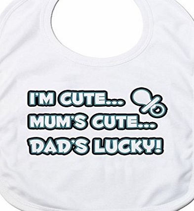 BANG TIDY CLOTHING  Baby Girls Im Cute Mums Cute Dads Lucky Babies Bib One Size Fits All White
