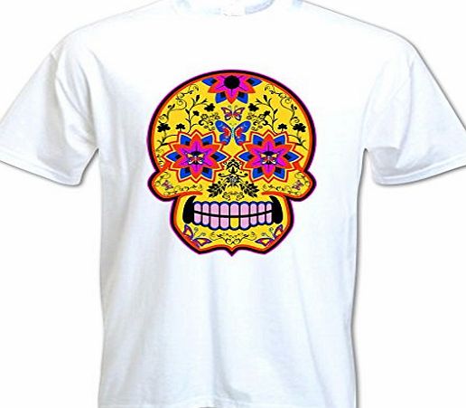 BANG TIDY CLOTHING Mens Sugar Skull Candy Day Of The Dead Mexican T Shirt White M
