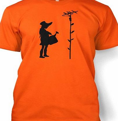 Girl Watering A TV Aerial Banksy Adult T-Shirt - Orange Medium (38/40``)