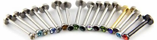 BAQI  16 316L Steel Mixed Crystal Gem Labret Chin Tragus Lip Bars Ring Multicolor