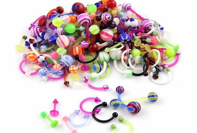  Wholesale 80 Flexible Lip Tongue Eyebrow Bar Rings Barbell Piercing Body Jewelry Multicolor