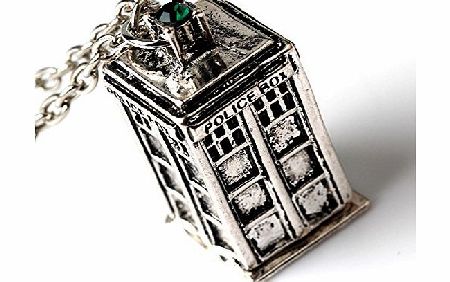 BAQI Doctor Who 3D TARDIS Police Box Pewter Tall Long Chain Pendant Necklace