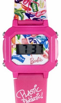Girls LCD Watch 25082 With Pink Plastic Pattern Strap