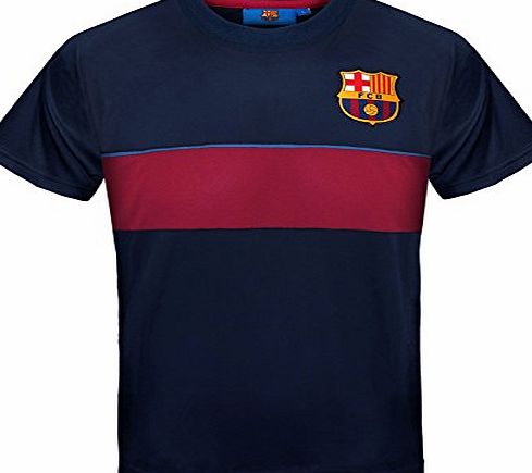 Barcelona F.C. FC Barcelona Official Gift Boys Poly Training Kit T-Shirt Navy Stripe 8-9 Years MB