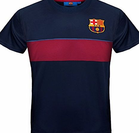 Barcelona F.C. FC Barcelona Official Gift Mens Poly Training Kit T-Shirt Navy Stripe Medium