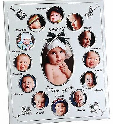 BARGAINS-GALORE FIRST YEAR BABY PHOTO FRAME SILVER PLATED 12 MONTHS CHRISTENING GIFT SET NEWBORN
