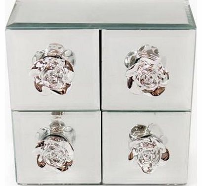 BARGAINS-GALORE MIRROR 4 BEDROOM GLASS DRAWER CHEST CABINET STORAGE NECKLACE UNIT BOX JEWELLERY