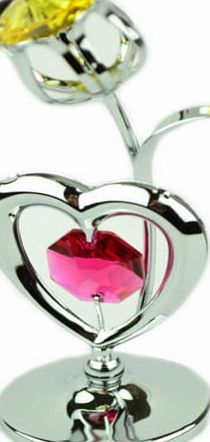 BARGAINS-GALORE NEW CRYSTAL GIFT SET COLLECTABLE ORNAMENT CRYSTOCRAFT WITH SWAROVSKI ELEMENTS (HEART amp; TULIP)